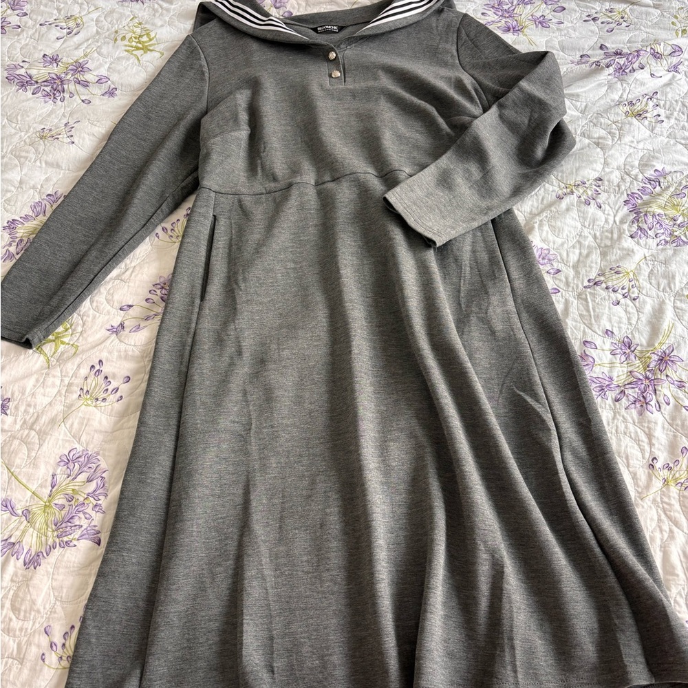 Gray women’s dress, midi/tea length